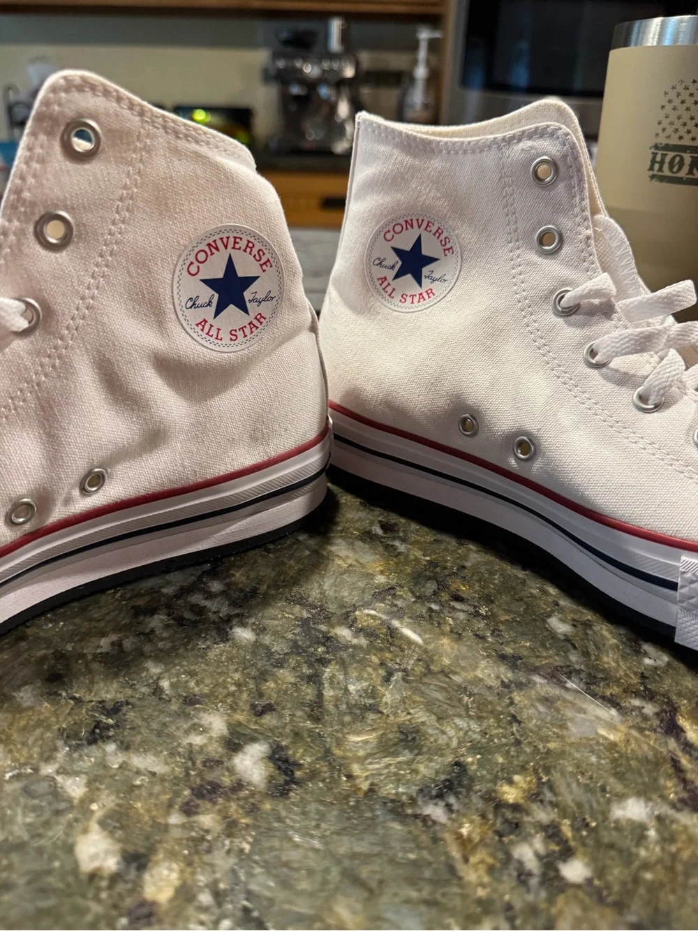 Converse Kids White High Top Sneakers with Red Trim